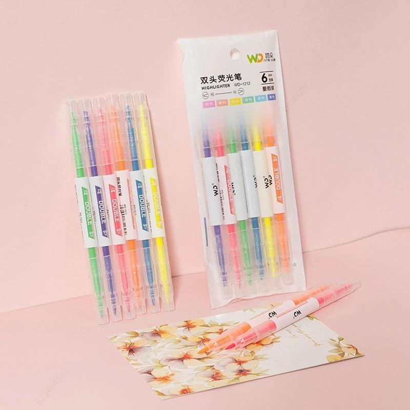 Pastel Highlighter Set Double Ended - 6 kolorów/zestaw podwójna głowica unikalna końcówka